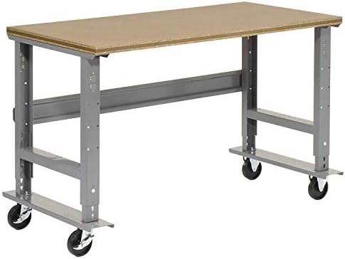 Global Industrial Mobile Adjustable Height Workbench, Shop Square Edge, 60" W x 36" D, Gray