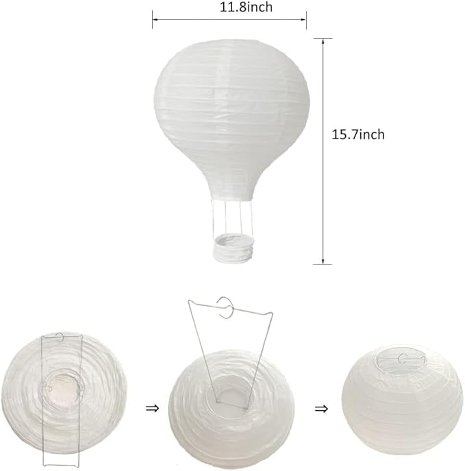 (6 Packs) 12-Inch White Paper Lanterns Decorative Chinese/Japanese Hanging Round Paper Lanterns Lamp for Birthday, Wedding, Christmas Xmas, Bridal, Home Decor, Party Decoration (hot air balloon)