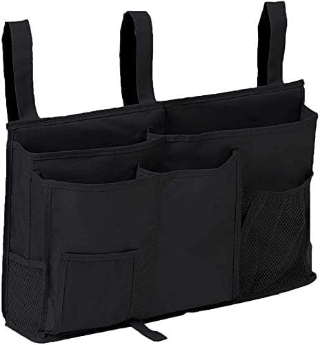 Bedside Storage Caddy, Hanging Storage Organizer Bag with 8 Pockets for Bunk Dorm Rooms, Hospital Bed Rails, Baby Bed, Camp (Black)