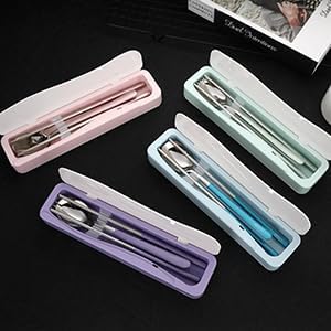 DEVICO Travel Utensils With Case, 18/8 Stainless Steel Camping Utensils, Reusable Portable Silverware Cutlery Set For Lunch Box, Include Fork Spoon Chopsticks