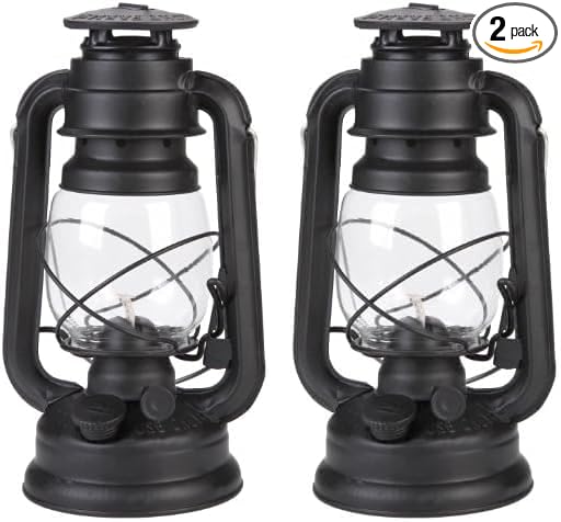 Lamplight Large Paraffin Oil Indoor Lamp 2-Pack, Hurricane Lamp, Emergency Kit, 52664 Farmer’s Lantern Indoor Oil Lamp, Black, Original