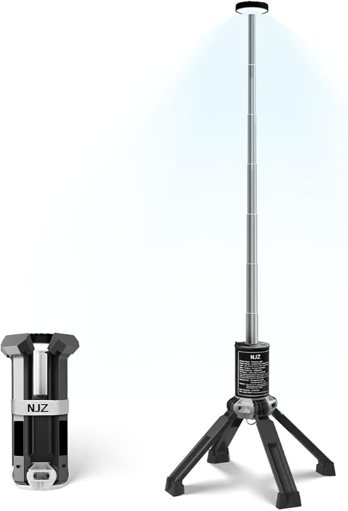 Rechargeable Work Light with Stand, 20000mah & 21h Runtime Light Tower，6500k 3 Modes Portable Power Supply, Magnetic Tent Lamps Perfect Outdoor Work Lighting for Hiking, Camping, Home Emergency.