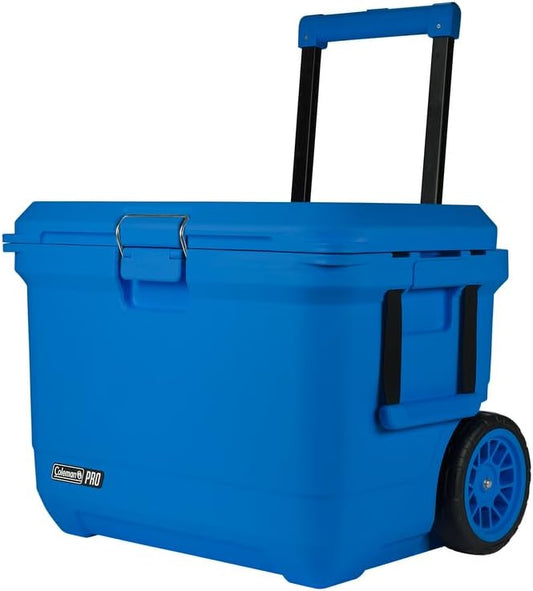 Coleman Pro Heavy-Duty 55qt Wheeled Ultra-Light Premium Hard Cooler, Extra-Thick Insulation Keeps Ice up to 5 Days, 92-Can Capacity, Heavy-Duty Wheels