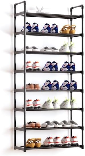Metal Storage Shoe Rack,Large Capacity Shoe Organizer, Free Individual Assembly for 24-27 Pairs, for Entryway,Closet, Bedroom, Black (8 Tiers)