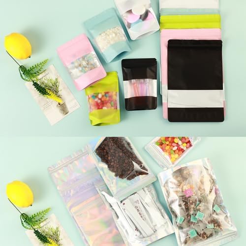 200 Pcs Mylar Bags for Food Storage 6x9 Mylar Bag with Window, Foil Stand Up Resealable Bags for Food, Smell Proof Bag Freeze Dried Candy Packaging Sealable Pouch Jewelry Bracelet Pouch White