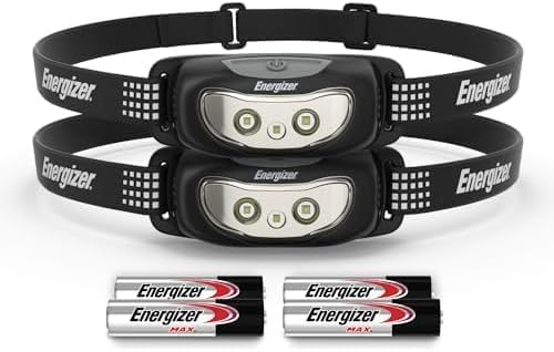 Energizer Universal Plus LED Headlamp, Lightweight Bright Headlamp for Outdoors, Camping and Emergency Light for Adults and Kids, Includes Batteries, Pack of 2