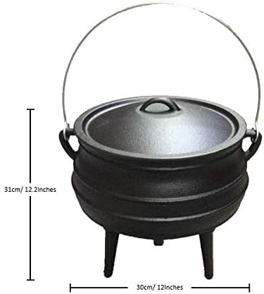 Cuisiland 10QT Cast Iron Potjie Cauldron Pot with Lid & 3 Legs – Pre-Seasoned South African-Style Campfire Pot for Outdoor Cooking, Soups, Stews & Braising – Heavy-Duty Cast Iron Dutch Oven