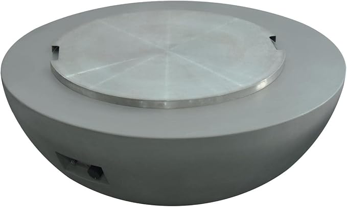 Elementi Lunar Bowl Fire Pit Bundle Outdoor Firepit Set Includes 42” Propane Concrete Firepit, Glass Windscreen, Stainless Steel Cover, Tank Cover, Canvas Cover, Floor Mat, Ice Bucket