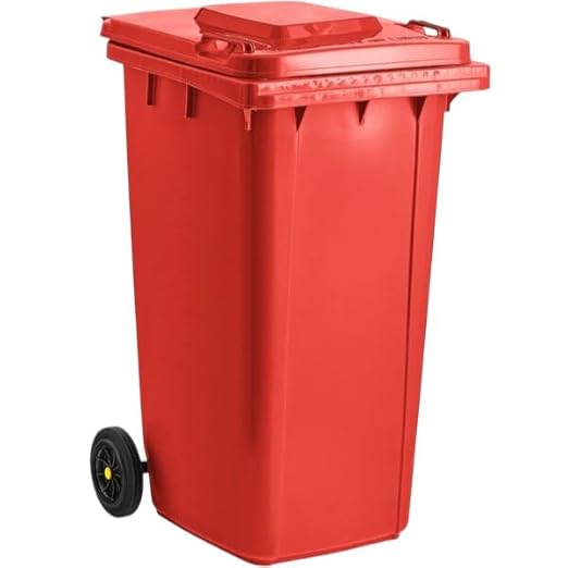 PRO&Family Wheeled Outdoor Trash Can Garbage Can Garage Trash Can for Restaurants/Hospitals/Offices/Back of House/Warehouses/Home (Red, 64 Gallon)