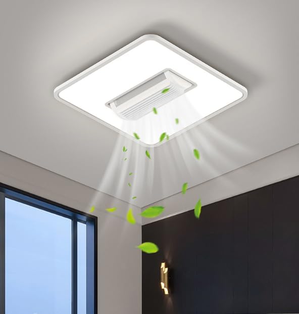 18" Bladeless Ceiling Fan with Light and Remote, LED Low Profile Flush Mount Ceiling Fan with 6 Speed Dimmable, 3000-6000K, Enclosed Modern Ceiling Fans for Bedroom Living Room (Square)