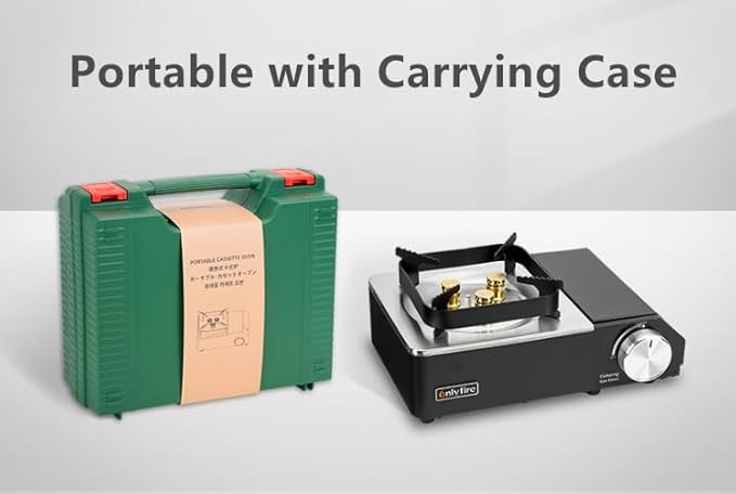 ONLYFIRE Portable Butane Stove with Carry Case, Mini Camping Stove Instant Ignition, Windproof Camp Stove for Camping, Hiking, RV Trip, Backpacking and Emergency, Black GS336