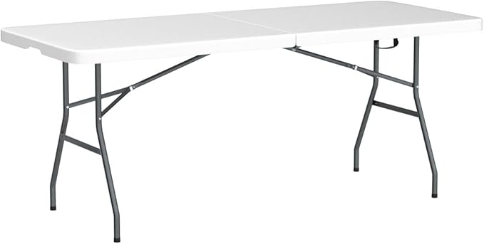 Goplus 6ft Folding Table, Indoor Outdoor Foldable Plastic Folding Tables, Heavy-Duty Rectangular Fold Up Table w/Handle, Portable Utility Card Table for Picnic, Party, Dining, Camping, Beach, White