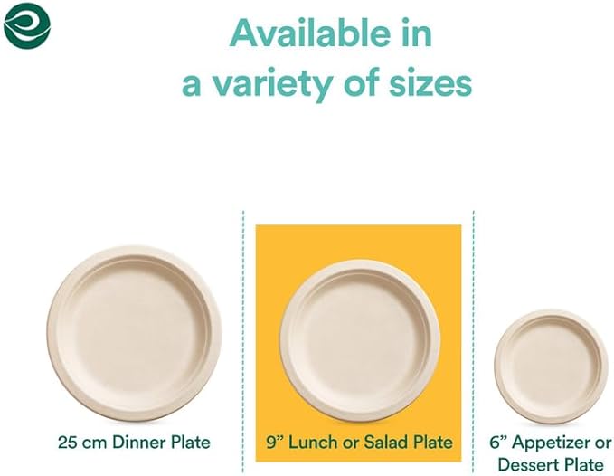 ECO SOUL 100% Compostable 9 Inch Paper Plates 200 [2x100 Pc] Disposable Party Plates I Heavy Duty Eco-Friendly Sturdy Dinner, Wedding, Event Plates I Biodegradable
