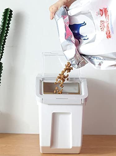 RUIAN Pet Food Storage Container, 22lb Grain Storage Barrels Sealed Bucket on Wheels Dog Cat Dry Food Bin Rice Flour Boxes with Scoop and Measuring Cup, Gray & Pink 2Pcs