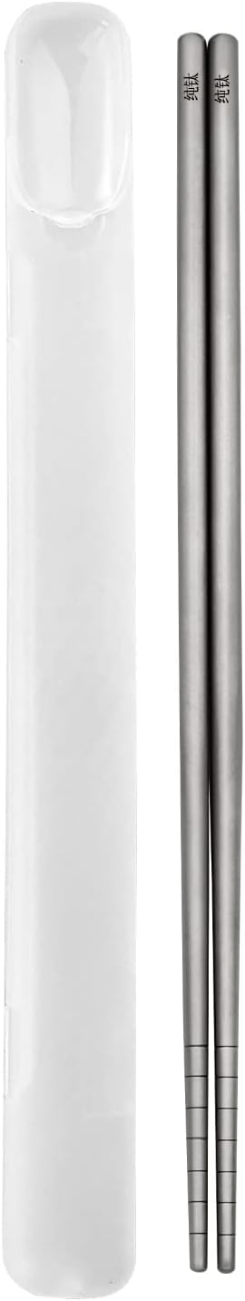 Pure Titanium Chopsticks 1 Pair with Carry Case, 9' Lightweight Reusable Travel Utensils, Non-Slip, Dishwasher Safe, Eco-Friendly, Portable, Grey, 2023 Gift