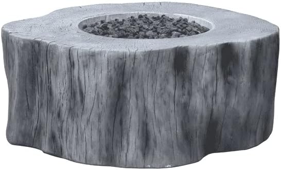 Elementi | Manchester Gas Fire Pit Cast Concrete Semi-Round Fire Table, Outdoor Fire Pit Electronic Ignition | Canvas Cover, Lava Rock Included | Classic Gray (Propane Gas)