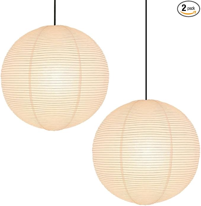 2Pack Paper Lamp Shade,50cm(19.69") Pendant Lamp Shade Round Large Paper Lantern Hanging Light Rice Paper Lantern Lampshade for Living Room Bedroom Dining Room Kids (2Pack White)