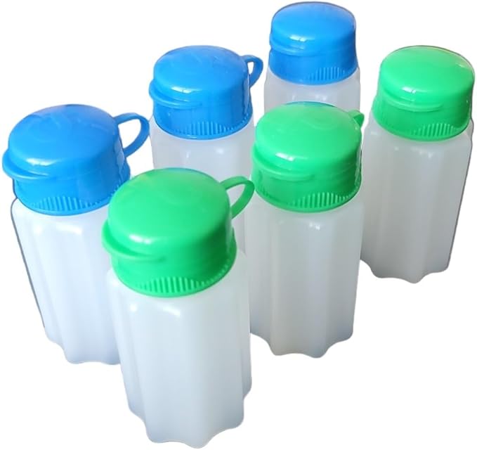 Spill-Proof Flip-Lid Mini Salt & Pepper Shakers | Compact Durable Plastic Travel Spice Dispenser Set for Lunch Bags, Camping & Outdoor Cooking | Blue and Green (3 Pair)
