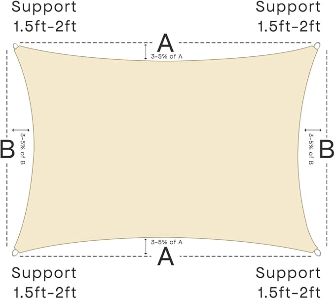 Sun Shade Sail Canopy, 6' x 10' Rectangle 95% UV Block Shade Cover for Outdoor, Backyard Patio, Lawn, Garden, Sandbox Carpor Sand