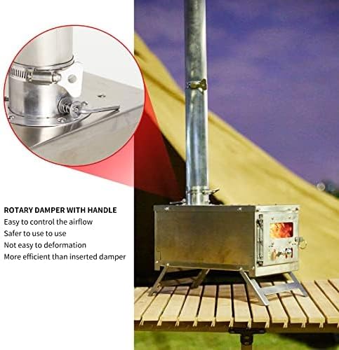 XCMAN Camping Wood Stove | Backpacking Stove | Small Tent Stove Portable Tiny Wood Burning Stove for Tents, Ice fishing Tent, and Camping Precision Stainless Steel Construction, Includes Chimney Pipe