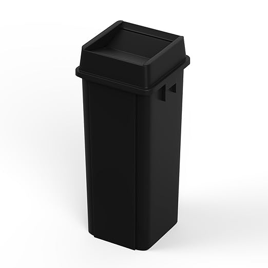 23 Gallon Black Square Commercial Trash Garbage Can with Lid | Outdoor Office Restaurant School Kitchen