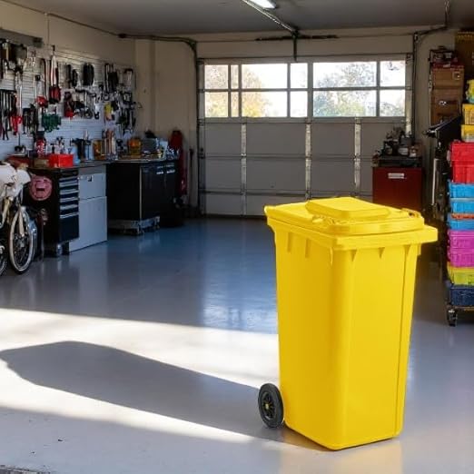 PRO&Family Wheeled Outdoor Trash Can Garbage Can Garage Trash Can for Restaurants/Hospitals/Offices/Back of House/Warehouses/Home (Yellow, 50 Gallon)