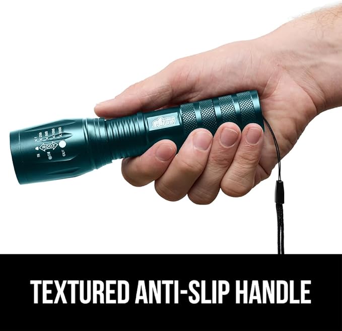 GORILLA GRIP Powerful LED Tactical Flashlight, 750 FT High Lumens 5 Adjustable Modes, Water Resistant, Ultra Bright Zoom Flashlights, Small Mini Flash Light, Camping, Night Dog Walking, 2 Pack Teal