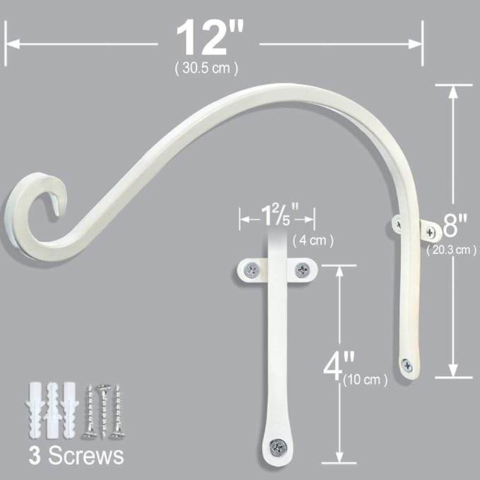 Hanging Plant Brackets Outdoor: 12-Inch Hanging Plant Hangers Wall Hooks - Wall Mount Brackets for Bird Feeder Flower Baskets White