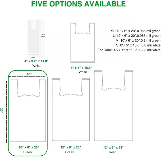 (Medium Size) OrangeBio Certified Home Compostable Shopping Bags, 500 Ct, 10" x 6" x 20", Medium, Hold 20 lbs, Thank You, Grocery, Take Out, T Shirt, To-go bags for Retail, Restaurant