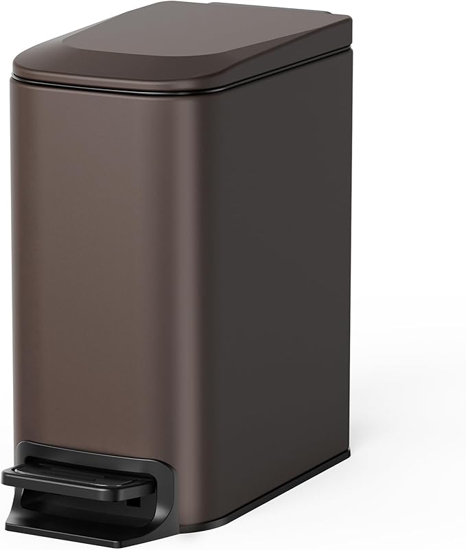 Cesun Small Bathroom Trash Can with Lid Soft Close, Step Pedal, 6 Liter / 1.6 Gallon Stainless Steel Garbage Can with Removable Inner Bucket, Anti-Fingerprint Finish (Brown)