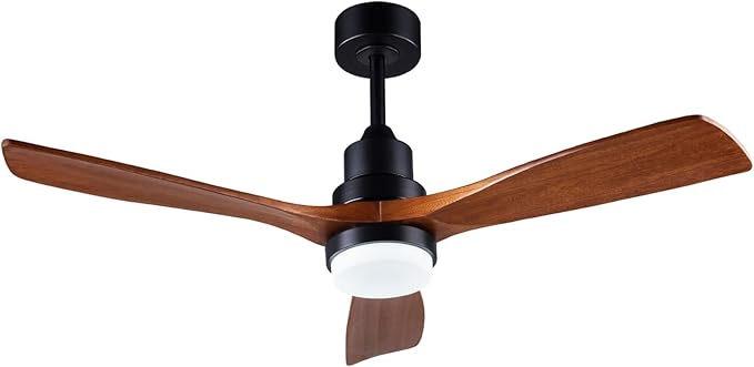 48" Wooden Ceiling Fans with Lighted Remote Control, Indoor Outdoor Wooden Ceiling Fan, Outdoor Modern Ceiling Fan with 3 Fan Blades for Patio, Living Room, Farmhouse, etc (Black + Walnut)