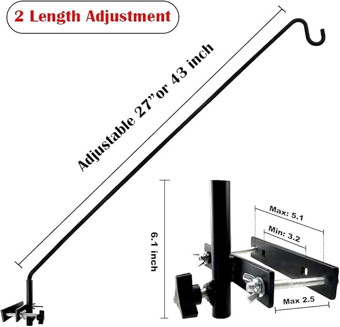 MIXXIDEA Extended Fence Deck Hook Rail Heavy Duty Bird Feeder Hook, Adjustable Plant Bracket for Bird Feeders, Planters, Suet Baskets, Lanterns, Wind Chimes and More