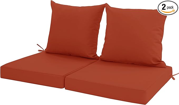 Outdoor Cushions for Patio Furniture, Waterproof Outdoor Chair Cushion w/Fade-Resistant, Removable & Machine-Washable Cover, 22x22 Inch, Deep Seat Sofa/Couch Pad Replacement – Set of 2, Rust