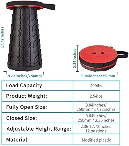 Fishboy Upgraded Collapsible Stool, 400lbs Max Weight, Lightweight But Sturdy, Portable Retractable Folding Telescoping Foldable Camping Stool for Adults Outdoor Fishing Hiking Gardening Travel BBQ