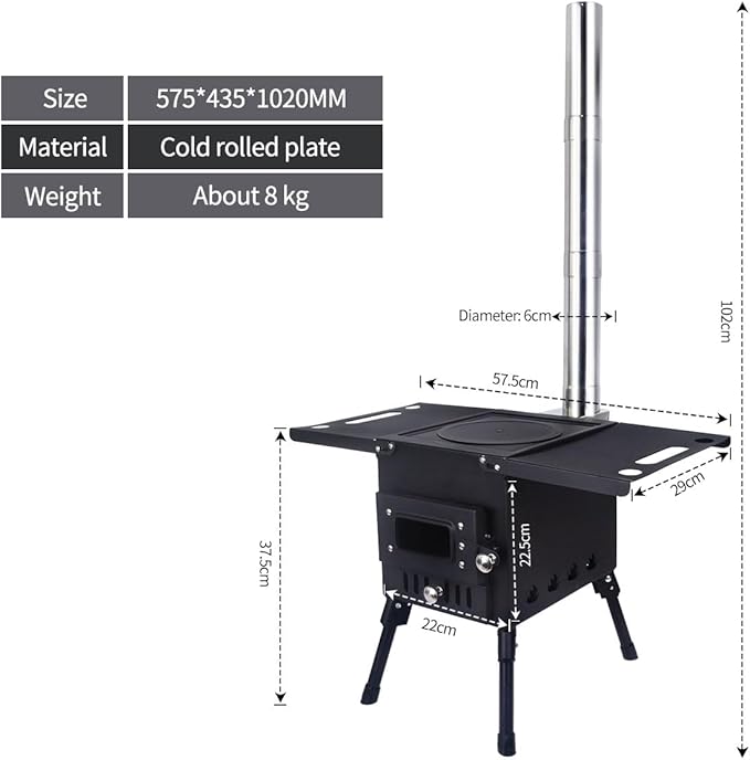 Outdoor Camping Stove Portable Hot Tent Stove Fire Stove Outdoor Cooking Camping BBQ Accessories(Black Small)