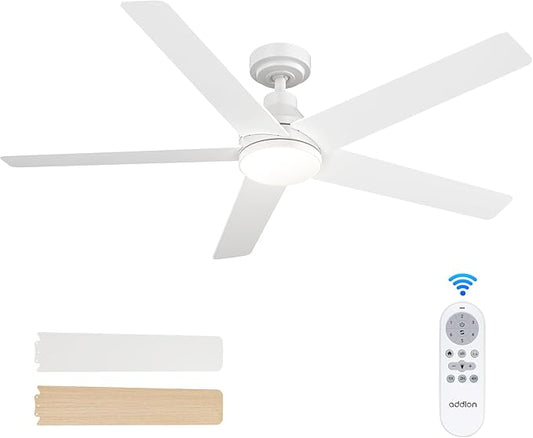 addlon Ceiling Fans with Lights, 52 inch Ceiling fan with Light and Remote Control, Reversible, 3CCT, Dimmable, Noiseless, White Ceiling Fan for Bedroom, Indoor/Outdoor Use