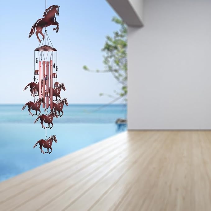 Horse Wind Chimes for Garden, Home, Balcony, Yard, Outdoor Decoration, Horses Chimes, Memorial Wind Bells, Horses Wind Catcher, Blessing Wind Chimes Xmas Gifts for Mom, Grandma, Family, Women, Friends