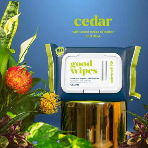 goodwipes Flushable Butt Wipes - Vitamin E & Aloe - Sewer & Septic Safe - Extra Large Adult Wet Wipes For Women & Men - Bathroom Essentials - Cedar, 418 Count (8 Packs + 1 Travel)