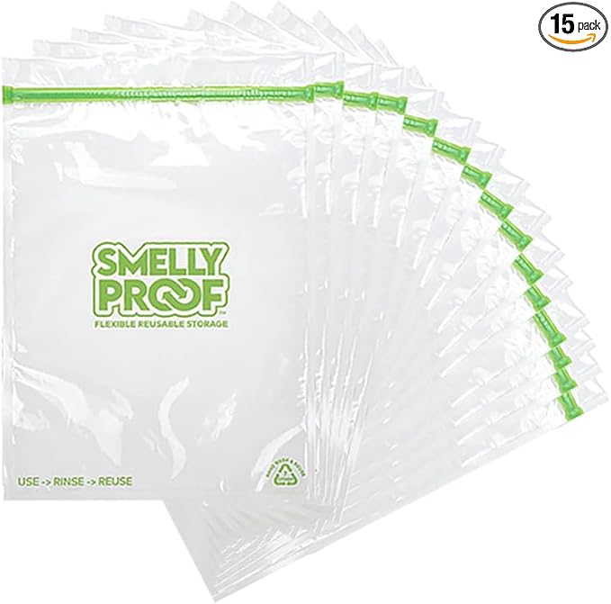 Smelly Proof Reusable Storage Bags for Food Bags - MADE IN USA, Easy Clean, Dishwasher-Safe, BPA FREE, NO PEVA, XXL 3-mil 2-Gallon Thick Bags, Extra Large Clear FLAT 12" x 16" 15-Pack