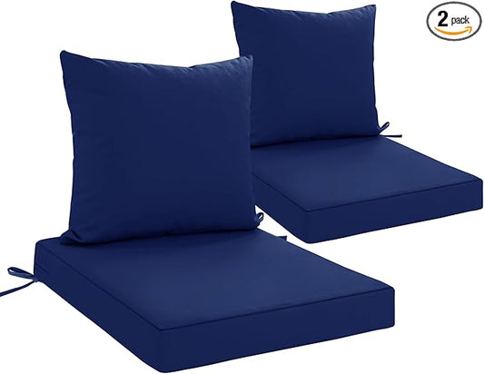 Outdoor Chair Cushions, Waterproof Outdoor Cushions for Patio Furniture w/Fade-Resistant, Removable & Machine-Washable Covers, 19x19 Inch, Ideal for Seat in Gardens/Porch – Set of 2, Navy Blue