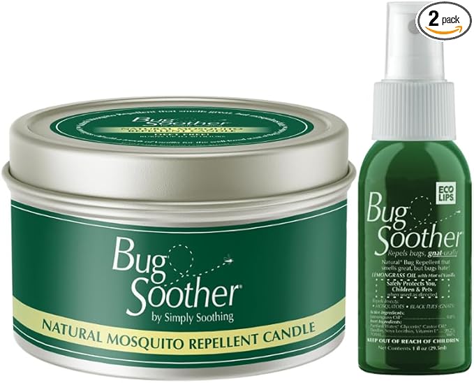 Bug Soother - Natural Insect, Gnat and Mosquito Repellent Candle, 1oz Bottle of Bug Spray Deterrent - Safe for Adults, Kids, Pets, Environment - Made in USA
