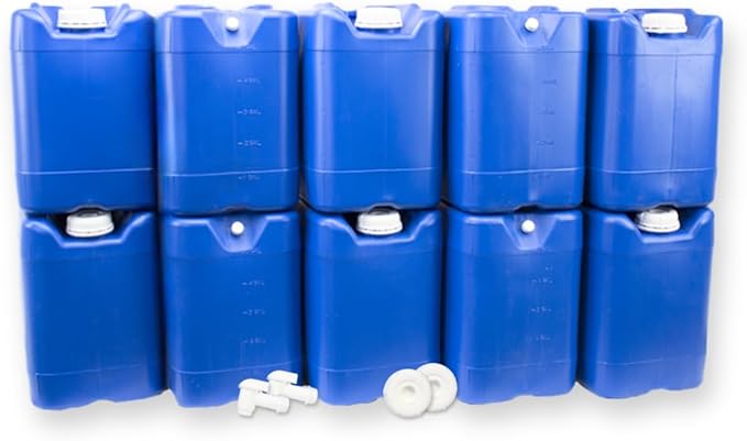 5-Gallon Stackable Water Storage Containers, w/Lids + Spigot, Easy Fill, Survial Supply, Emergency Water Storage for Camping and Disaster Preparedness, RV, 50 Gallon Set (10 Tanks)