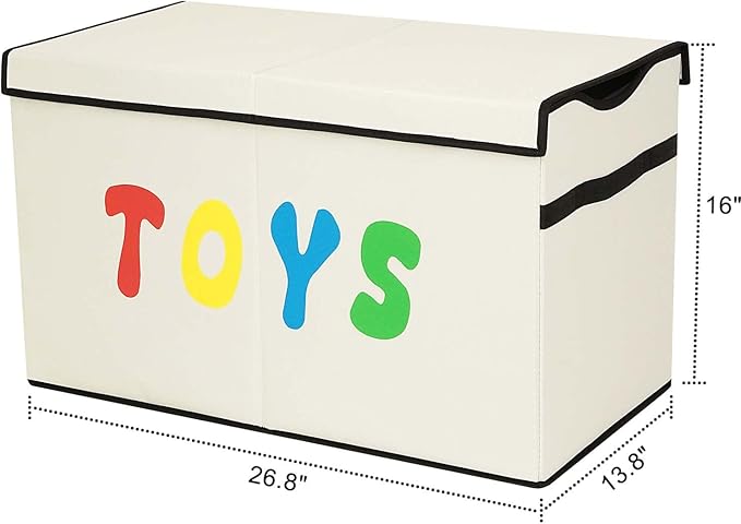 Toy Box Chest, Collapsible Sturdy Storage Bins with Lids, Extra Large Kids Toy Storage Organizer Boxes Bins Baskets for Kids, Boys, Girls, Nursery Room, Playroom, Closet (New Beige)