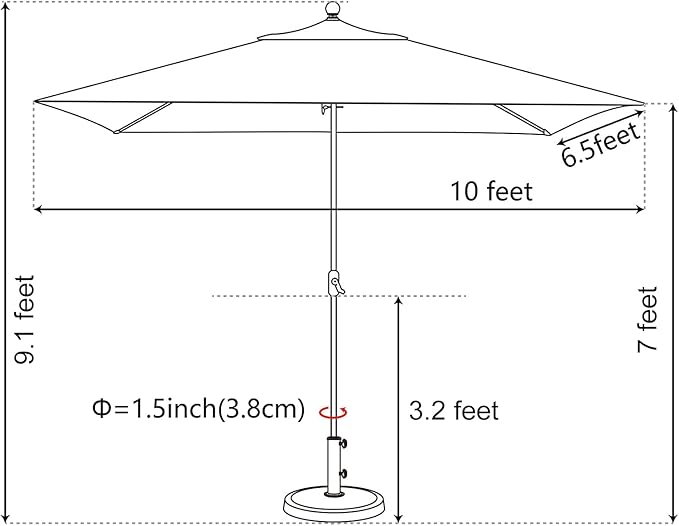EliteShade USA 10-Year-Non-Fading 6.5x10Ft Rectangular Market Umbrella Patio Umbrella Outdoor Table Umbrella with Ventilation, Natural