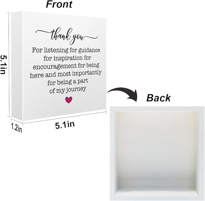 Inspirational Thank You Gifts Office Supplies Rustic Desk Decor for Teacher Boss White Wooden Box Sign Positive Retirement Gifts Farmhouse Wood Plaque Coworker Leaving Gifts Home Shelf Decorations