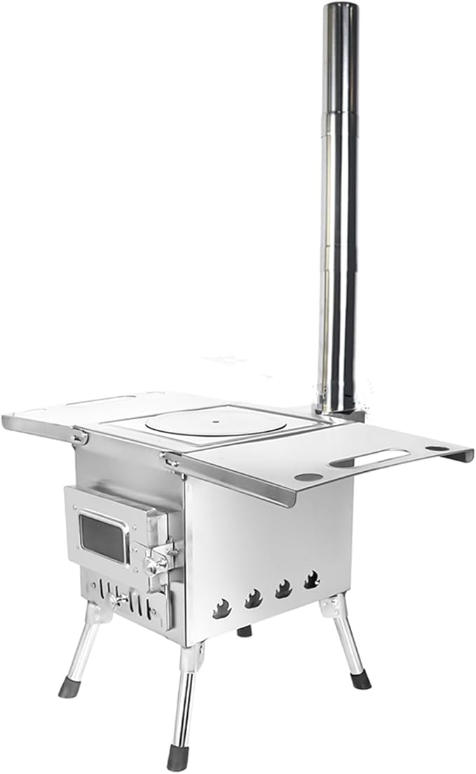 Outdoor Camping Stove Portable Stainless Steel Tent Stove With Chimney Pipe for Outdoor Cooking Backpacking BBQ Hiking Picnic