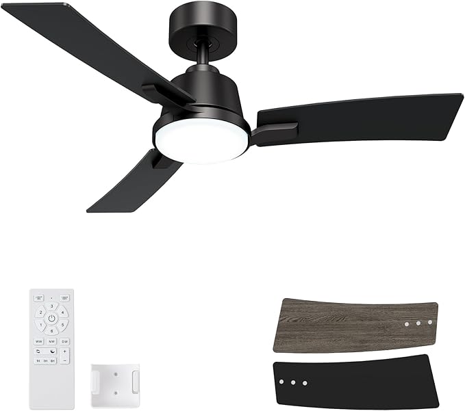 42 Inch Ceiling Fans with Lights,Low Profile Ceiling Fan,Modern Flush Mount,Reversible 6 Speeds,3CCT Dimmable Noiseless Black Ceiling Fans for Living Room,Bedroom and Patio,ETL Listed