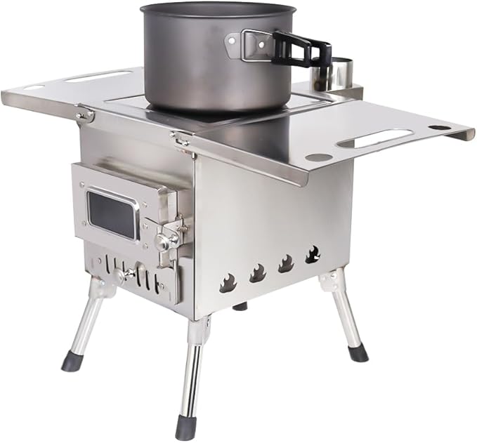 Outdoor Camping Stove Portable Stainless Steel Tent Stove With Chimney Pipe for Outdoor Cooking Backpacking BBQ Hiking Picnic