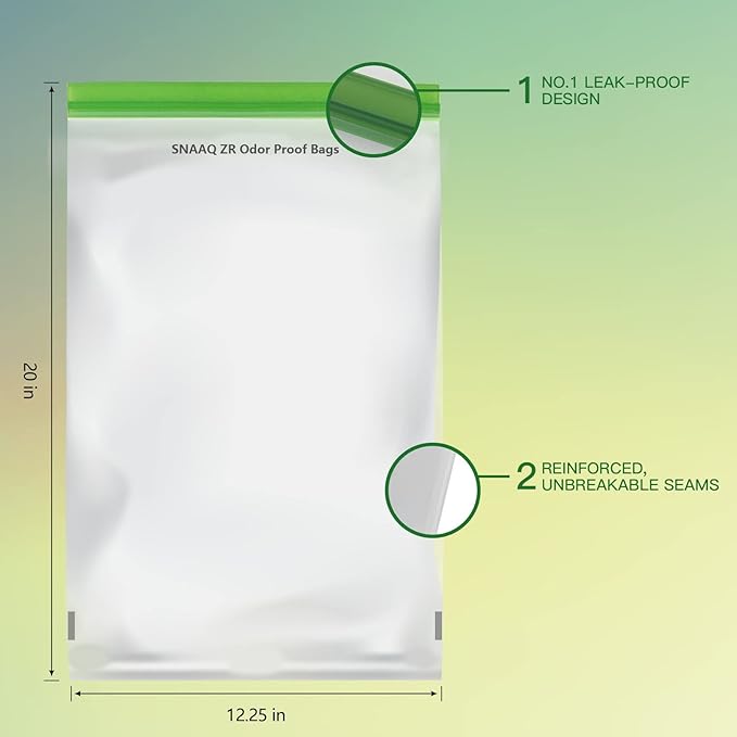 Odor Proof Storage Bags-12ｘ20 Inch, Reusable Double-Tracked Zip Closure Barrier Storage Bags Lock in Odors Keep Contents Fresh and Waterproof, Large No-Odor Bear Bag fit Camping, Hiking, Water Sports and Home Organization（4 Pack）