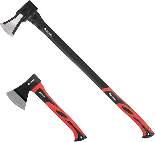 INTERTOOL Chopping Hatchet and Splitting Maul Set - 15-inch Small Camping Axe and 36-inch Heavy Duty Maul - Shock Absorbing Fiberglass Anti-Slip Handle HT-0262-0275